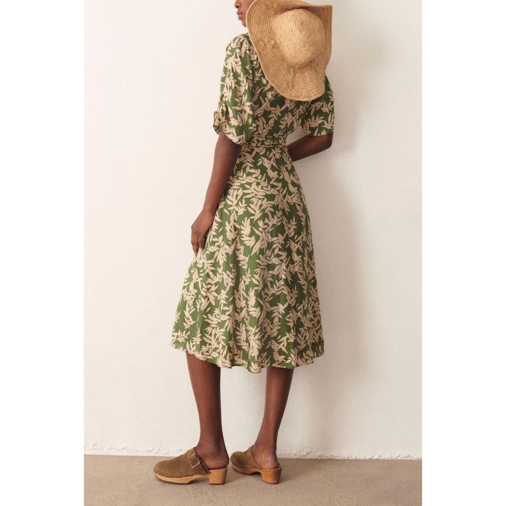 ba&sh Green and Cream Midi Dress